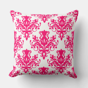 Damask 02 Pattern - Neon Red on White Cushion