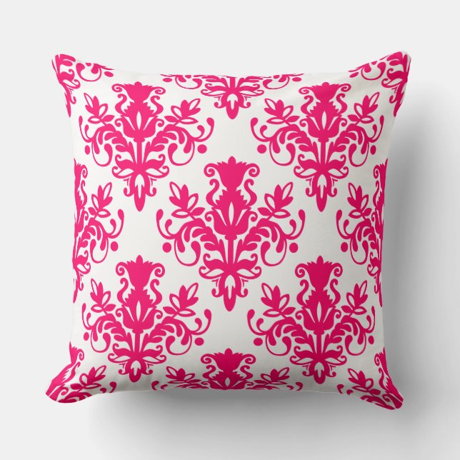 Damask 02 Pattern - Neon Red on White Cushion (Front)