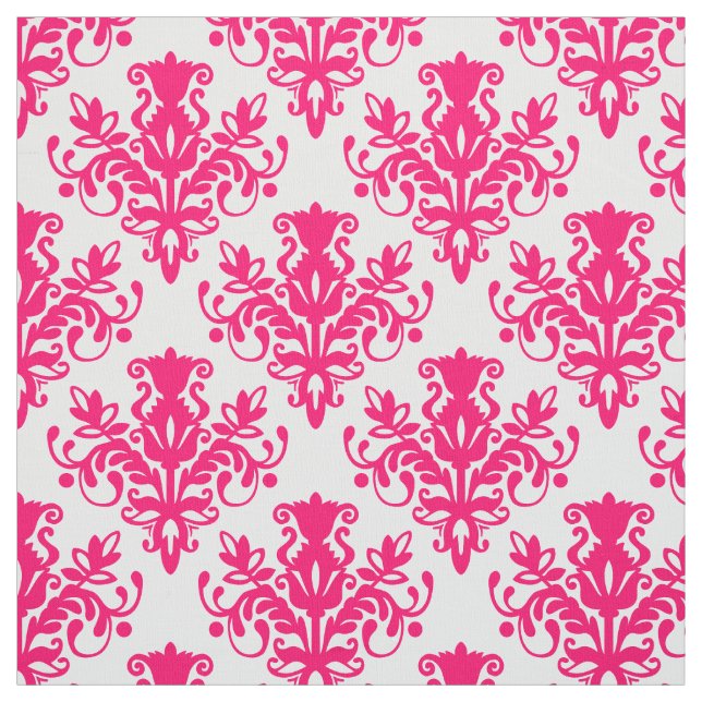 Damask 02 Pattern - Neon Red on White Fabric (Swatch)