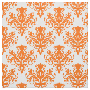 Damask 02 Pattern - Orange on White Fabric