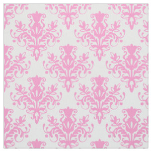 Damask 02 Pattern - Pink on White Fabric