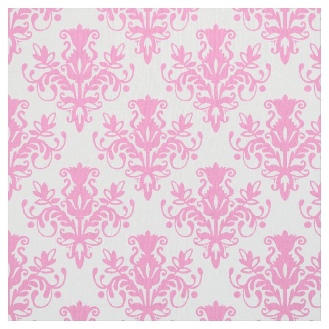 Damask 02 Pattern - Pink on White Fabric (Swatch)