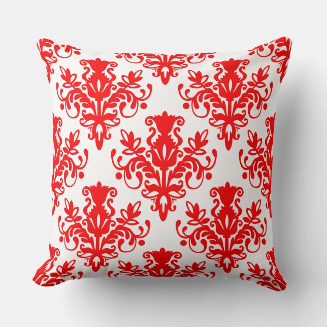 Damask 02 Pattern - Red on White Cushion (Front)