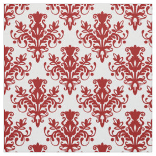 Damask 02 Pattern - Ruby Red on White Fabric