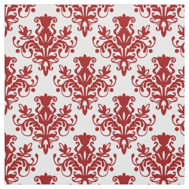 Damask 02 Pattern - Ruby Red on White Fabric (Swatch)