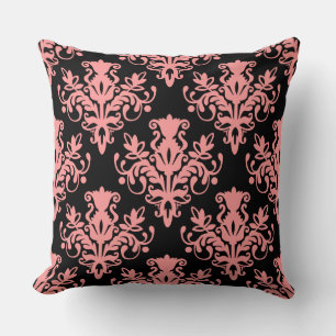 Damask 02 Pattern - Soft Pink on Black Cushion