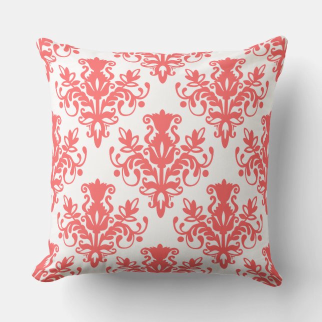 Damask 02 Pattern - Tropical Pink on White Cushion (Front)