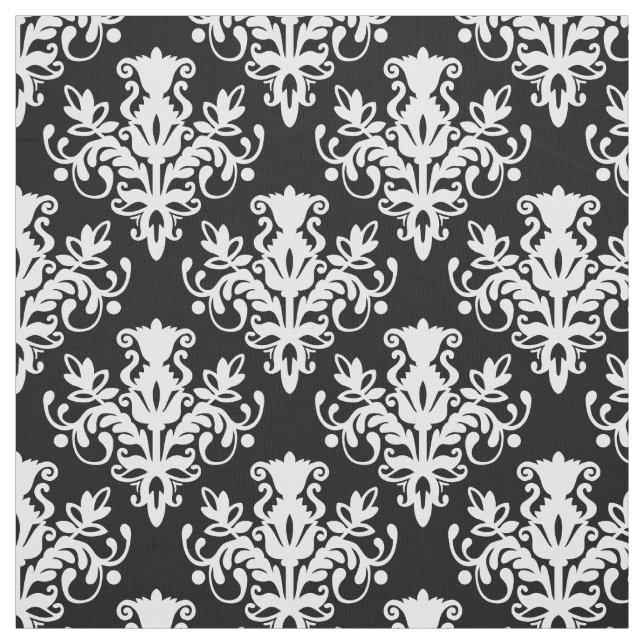 Damask 02 Pattern - White on Black Fabric (Swatch)