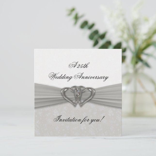 Damask 25th Wedding Anniversary Invitation (Standing Front)