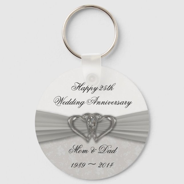 Damask 25th Wedding Anniversary Key Chain (Front)