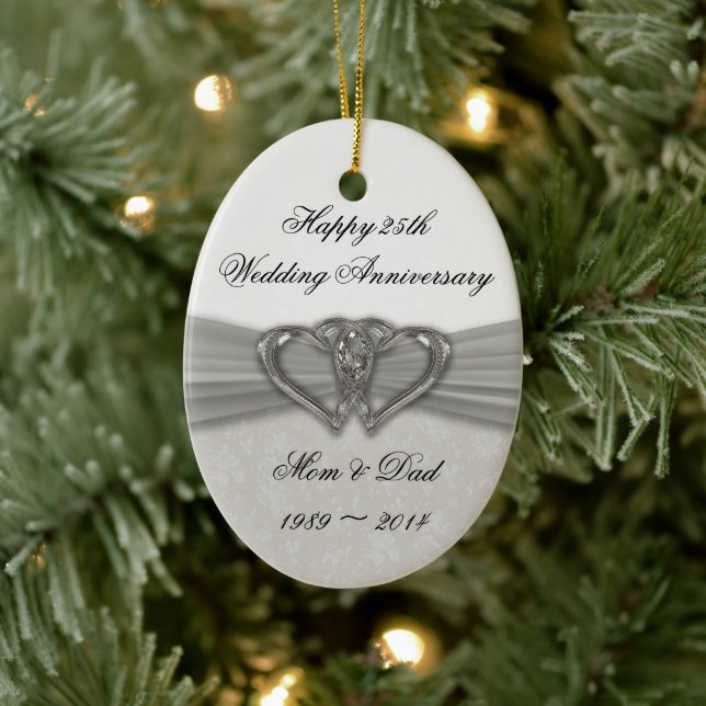 Damask 25th Wedding Anniversary Ornament (Tree)