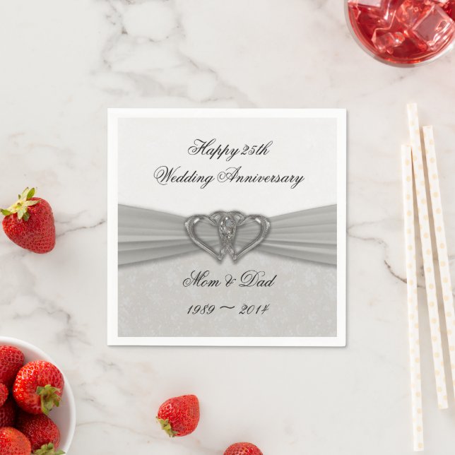 Damask 25th Wedding Anniversary Paper Napkins (Insitu)
