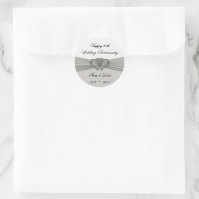 Damask 25th Wedding Anniversary Sticker (Bag)