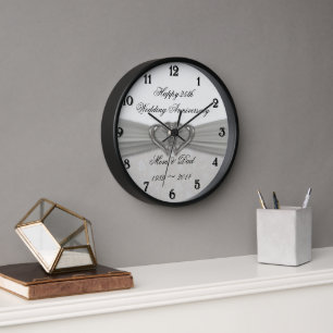 Damask 25th Wedding Anniversary Wall Clock