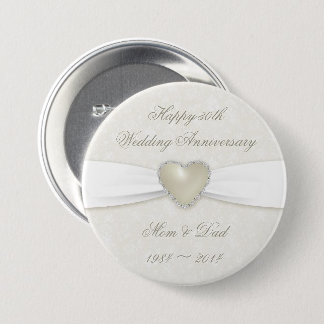 Damask 30th Wedding Anniversary Button (Front & Back)