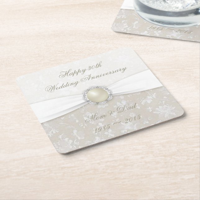 Damask 30th Wedding Anniversary Coaster (Angled)