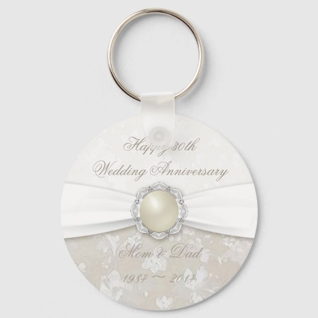 Damask 30th Wedding Anniversary Key Chain (Front)