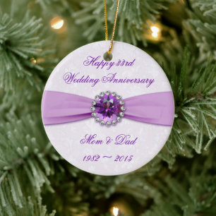 Damask 33rd Wedding Anniversary Round Ornament