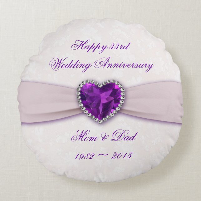 Damask 33rd Wedding Anniversary Round Throw Pillow (Front)
