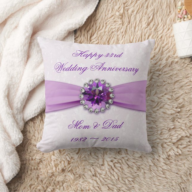 Damask 33rd Wedding Anniversary Throw Pillow (Blanket)