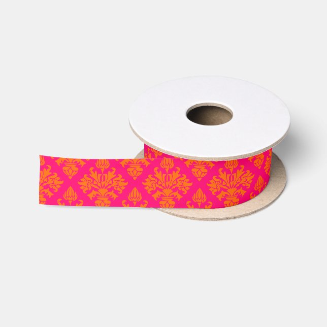 Damask #3 DIY Colours Raspberry Pink Orange  Satin Ribbon (Spool)