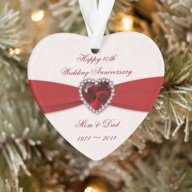 Damask 40th Wedding Anniversary Acrylic Ornament (Tree)