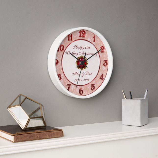 Damask 40th Wedding Anniversary Clock (Office)