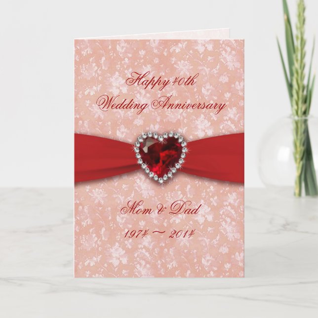 Damask 40th Wedding Anniversary Design Card (Front)