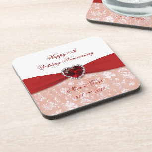 Damask 40th Wedding Anniversary Design Coaster