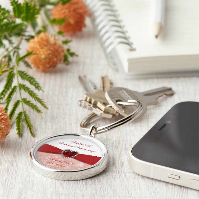 Damask 40th Wedding Anniversary Design Key Ring (Side)