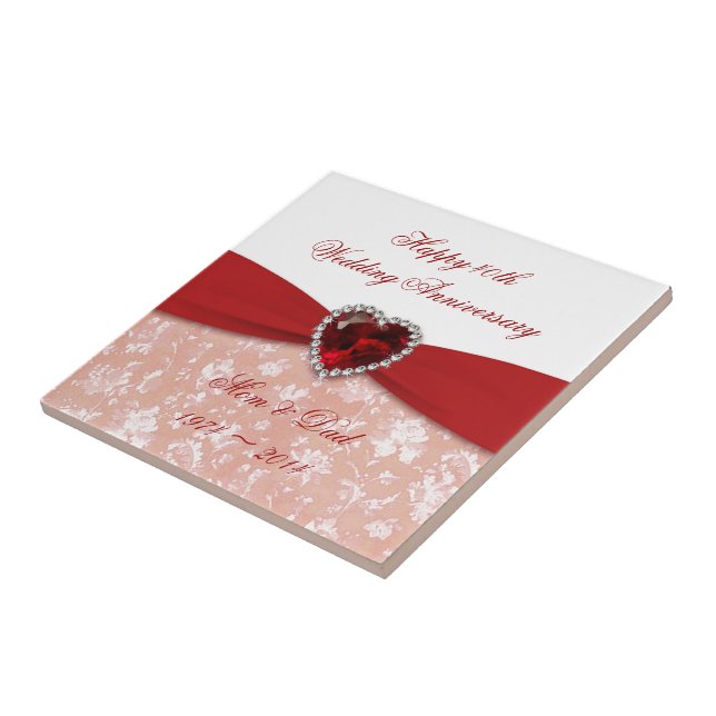 Damask 40th Wedding Anniversary Design Tile (Side)