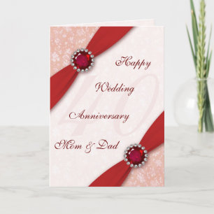 Damask 40th Wedding Anniversary Greeting Card
