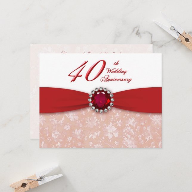 Damask 40th Wedding Anniversary Invitation (Front/Back In Situ)