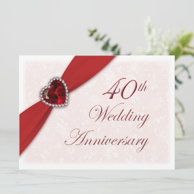 Damask 40th Wedding Anniversary Invitation (Standing Front)