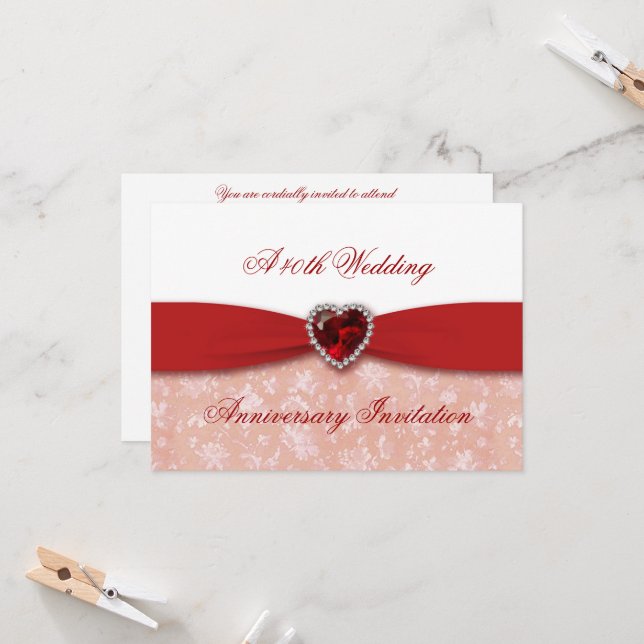 Damask 40th Wedding Anniversary Invitation (Front/Back In Situ)