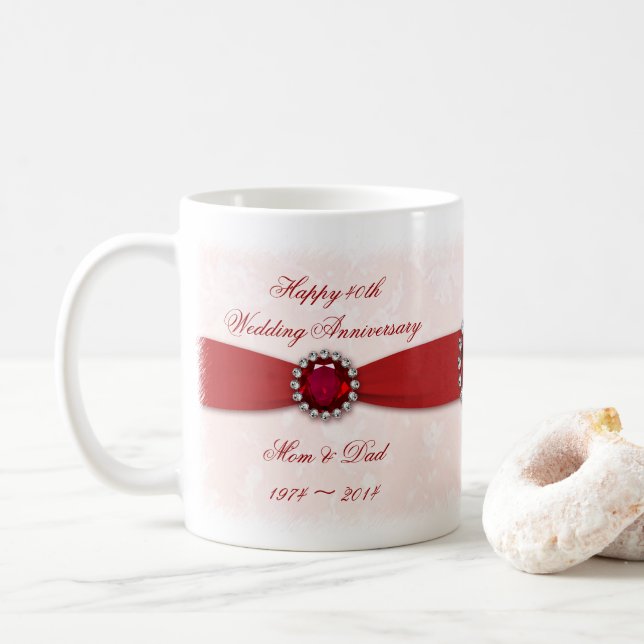 Damask 40th Wedding Anniversary Mug (With Donut)