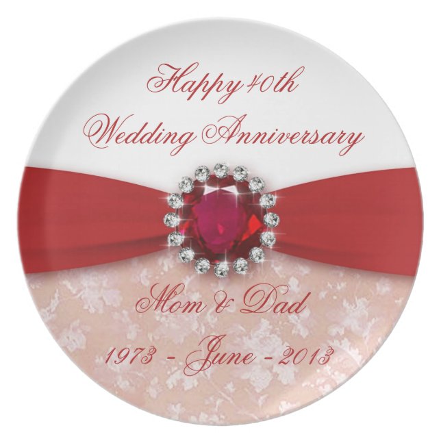 Damask 40th Wedding Anniversary Plate (Front)