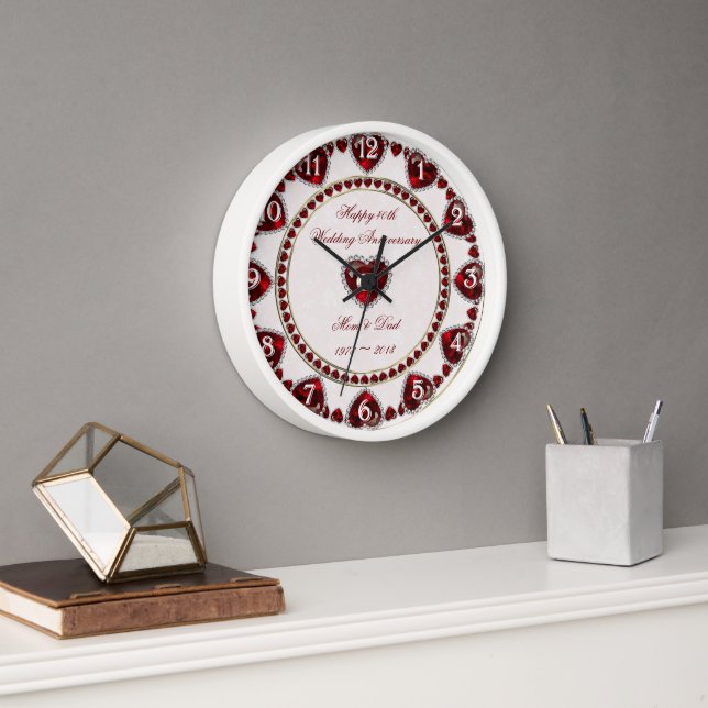 Damask 40th Wedding Anniversary Wall Clock (Office)