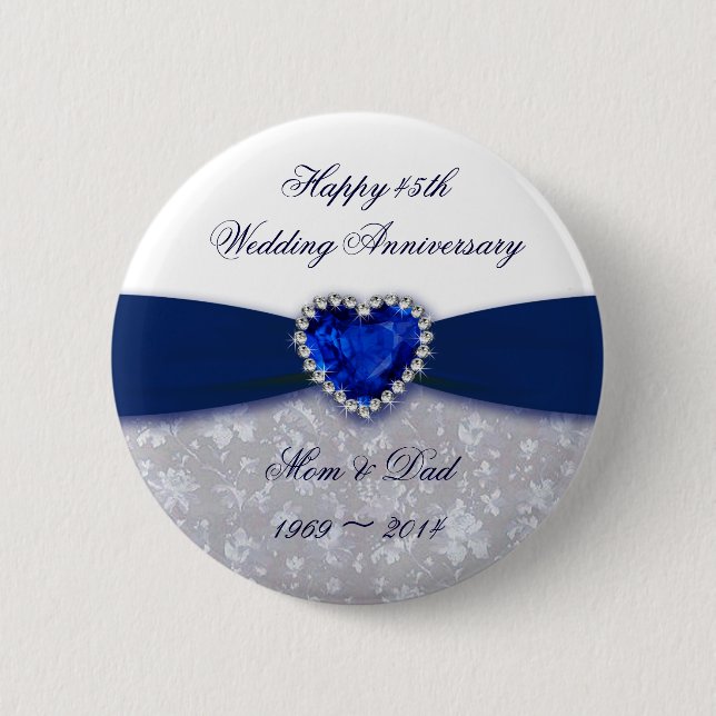 Damask 45th Wedding Anniversary Button (Front)