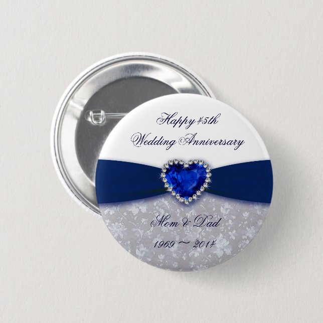 Damask 45th Wedding Anniversary Button (Front & Back)