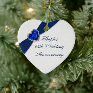 Damask 45th Wedding Anniversary Heart Ornament