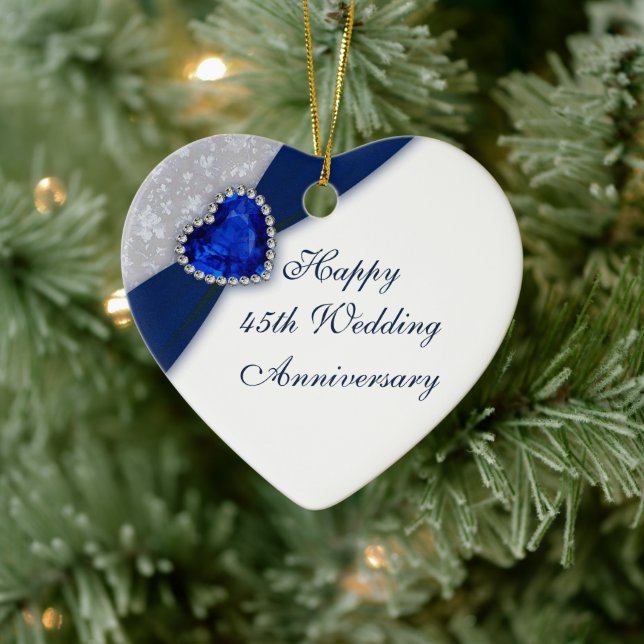 Damask 45th Wedding Anniversary Heart Ornament (Tree)