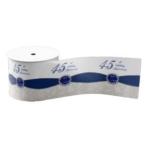 Damask 45th Wedding Anniversary Ribbon Grosgrain Ribbon