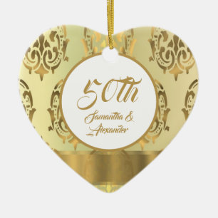 Damask 50th Golden wedding Anniversary Ceramic Ornament