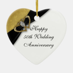 Damask 50th Wedding Anniversary Heart Ornament
