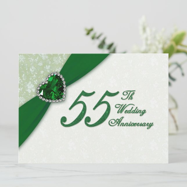 Damask 55th Wedding Anniversary Invitation (Standing Front)