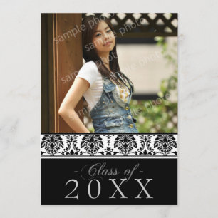 Damask 5x7 Graduation Announcement (black/white)