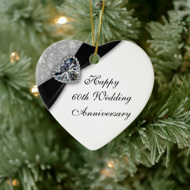 Damask 60th Wedding Anniversary Heart Ornament (Tree)