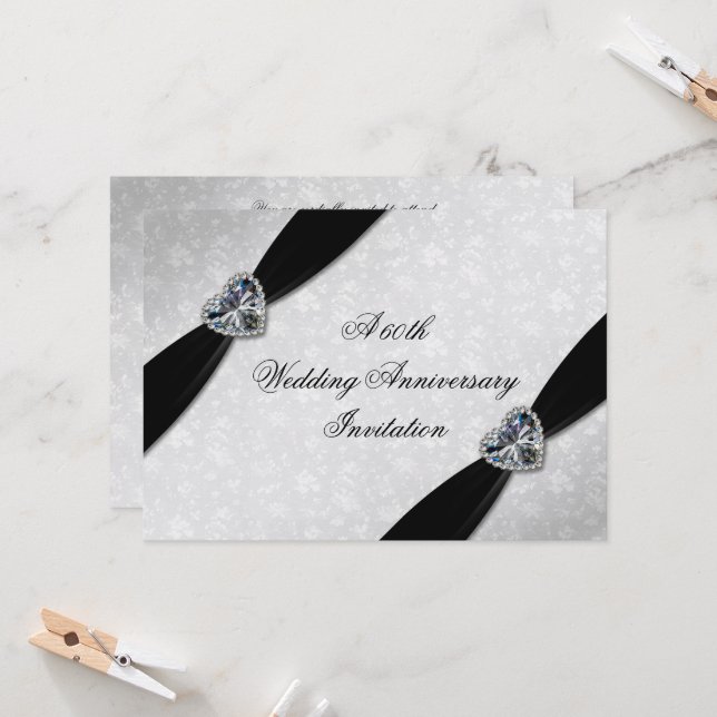 Damask 60th Wedding Anniversary Invitation (Front/Back In Situ)