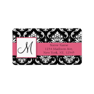 Damask Address Label Honeysuckle Pink Monogram